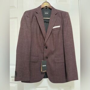 BOSS Men’s Hutson Slim Fit Virgin Wool-Linen Sport Coat In Open Red Color (38R).